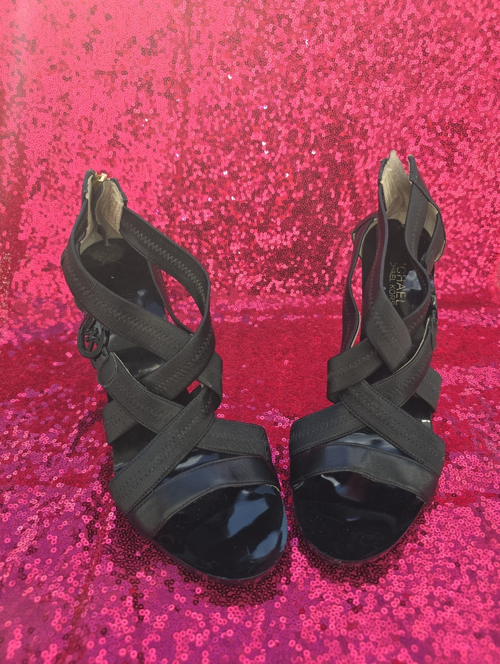 MICHAEL Michael Kors Black Crisscross Platform Heels